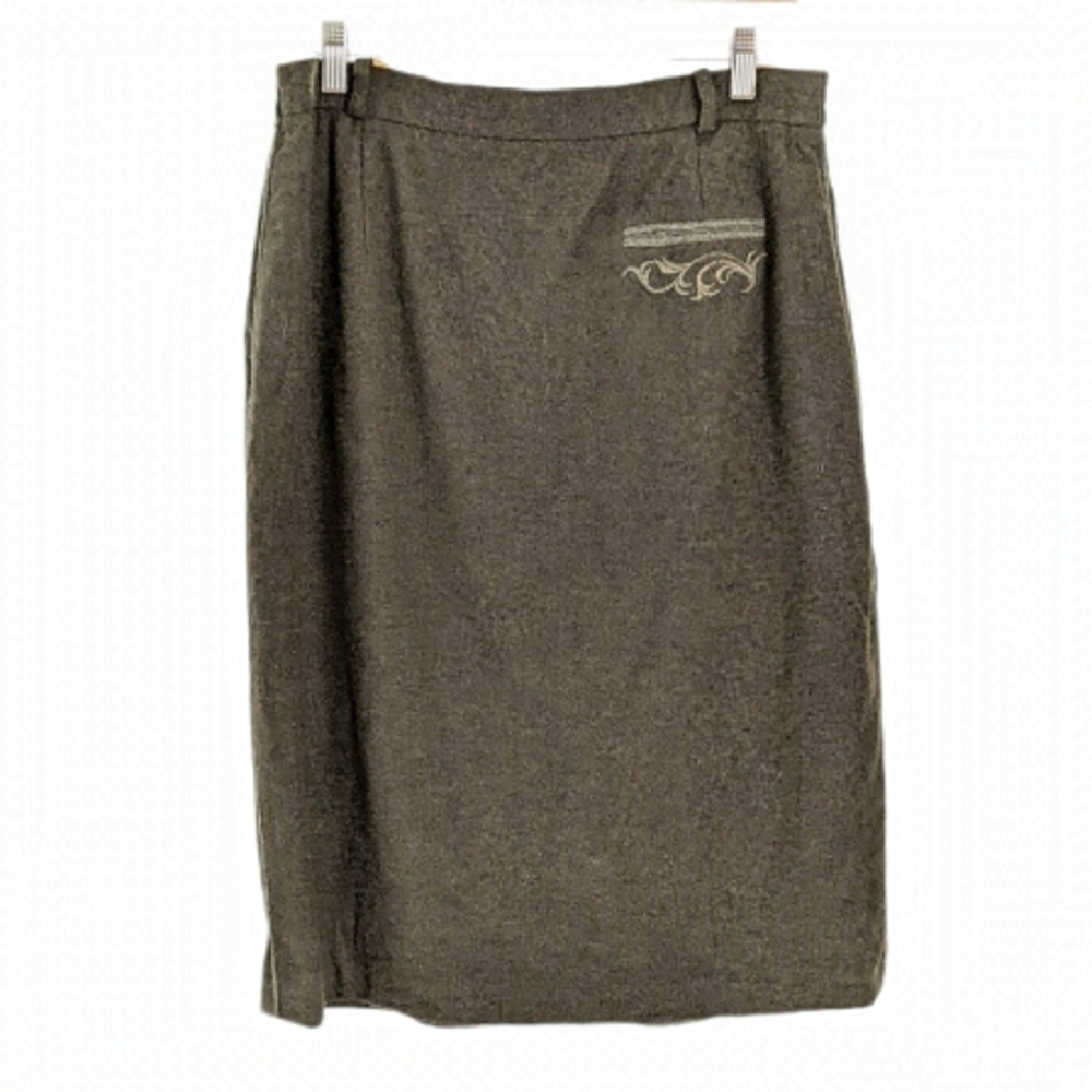 Vintage Behli Tracht wool pencil skirt dark khaki green made in austria size 44